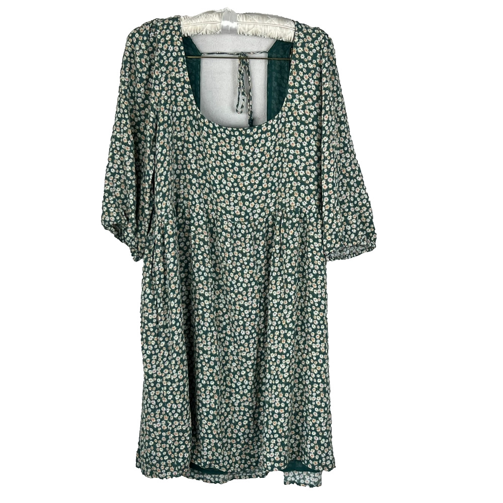 American Eagle Dress Women's Size XL Green Square Neck Daisy Mini Scoop Back